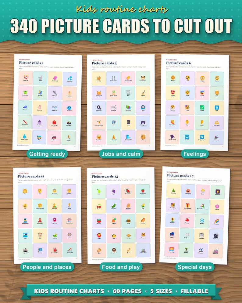 340 colour picture cards for a visual schedule, to cut out and laminate