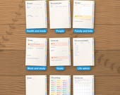 Nine more sections of the digital planner, including stickers and the dated calendar