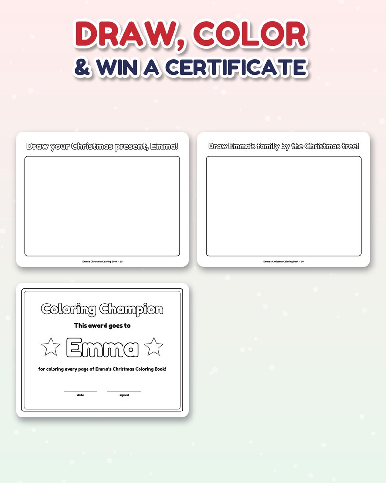 Libro para colorear navideño personalizado con el nombre del niño, páginas para colorear con nombre personalizado, regalo de Navidad para niños, detalle para el calcetín navideño, caja de Nochebuena imagen 9