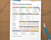 Master cleaning schedule: jobs for each weekday, every day, every month, every 3, 6 and 12 months on one page