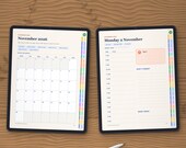 Dated month page and dated day page on two tablets: tap a day to open it