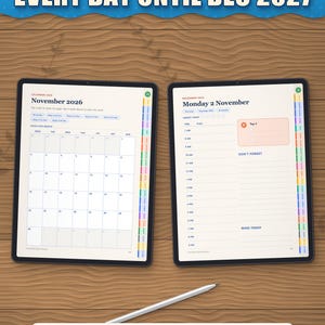 Dated month page and dated day page on two tablets: tap a day to open it