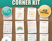 Calm down corner printable: 12 of the 45 calm-corner posters, star and box breathing, feelings faces and thermometer, 5 sizes