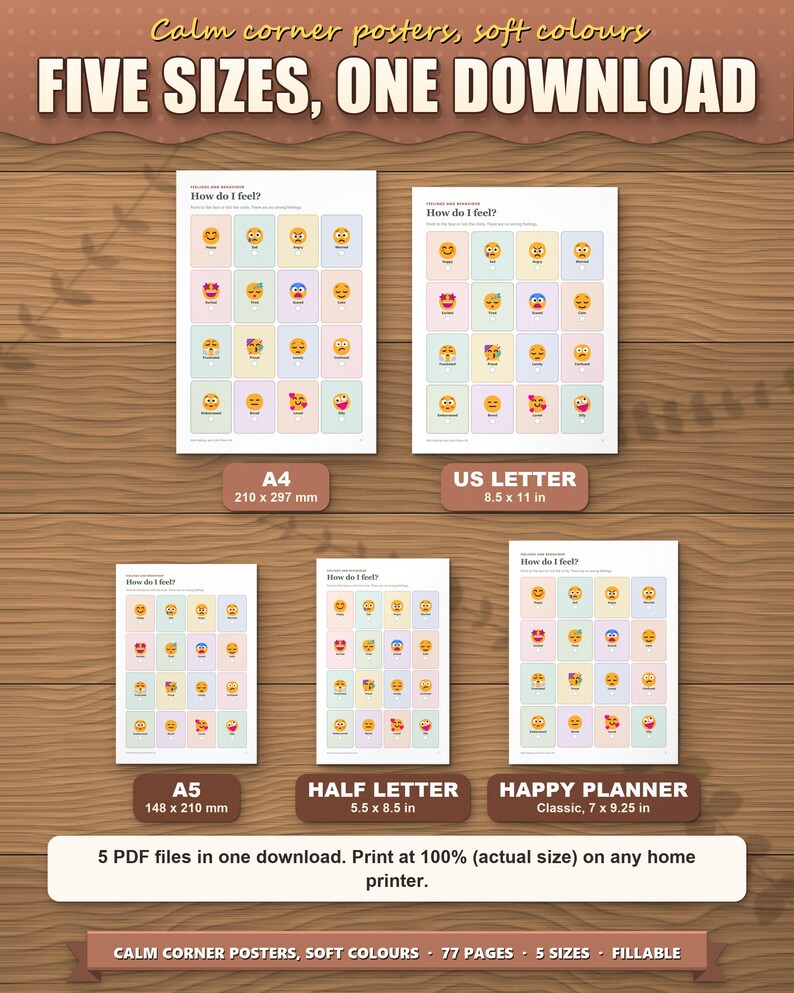 The kit in five paper sizes shown to scale