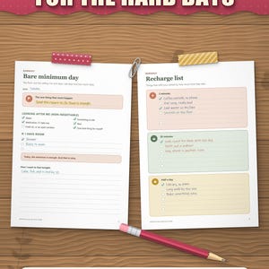 Bare minimum day and recharge list pages for hard days, filled in as an example