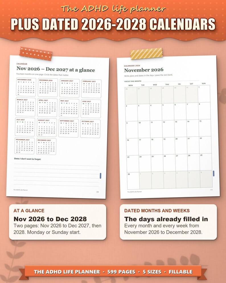ADHD Planner 2026 2027 2028 Printable for Adults, Dated and Undated, 599 Page Fillable PDF, Daily Weekly Monthly Pages, Dopamine Menu image 11