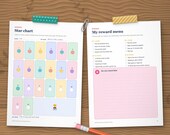 Star chart with coloured circles and a reward menu chosen together with the child