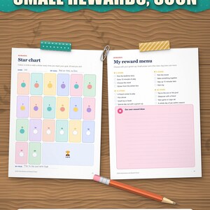Star chart with coloured circles and a reward menu chosen together with the child
