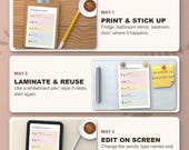 Three ways to use the kit: print and stick up, laminate and reuse, fill in on screen