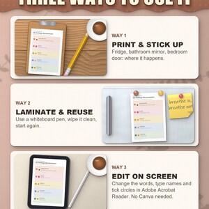 Three ways to use the kit: print and stick up, laminate and reuse, fill in on screen