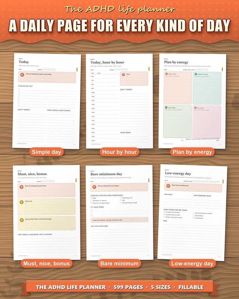 ADHD Planner 2026 2027 2028 Printable for Adults, Dated and Undated, 599 Page Fillable PDF, Daily Weekly Monthly Pages, Dopamine Menu image 4