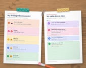 Feelings thermometer and calm-down plan filled in as an example for a child with big feelings