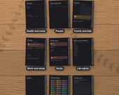 Nine more sections of the digital planner, including stickers and the dated calendar