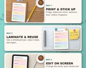Three ways to use the kit: print and stick up, laminate and reuse, fill in on screen