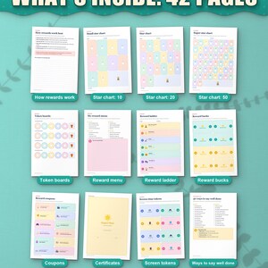 What's inside the kids reward charts: 12 of the 42 pages