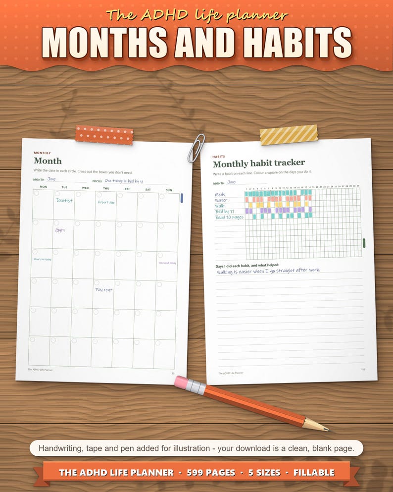 ADHD Planner 2026 2027 2028 Printable for Adults, Dated and Undated, 599 Page Fillable PDF, Daily Weekly Monthly Pages, Dopamine Menu image 6
