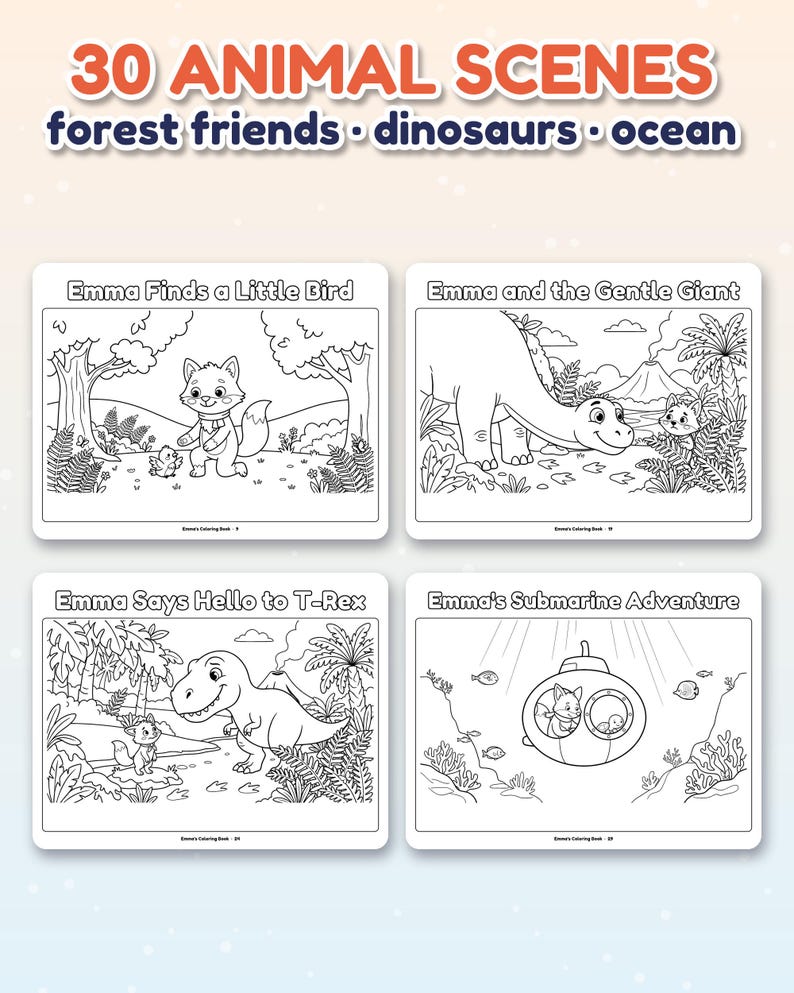 Personalized Coloring Book for Kids with Name, Custom Name Coloring Book PDF, Animal Coloring Pages, Dinosaur and Ocean, Kids Birthday Gift image 8