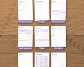 Nine more planner sections: health, people, family, work and study, goals, life admin, notes, stickers and the dated 2026-2027 calendar