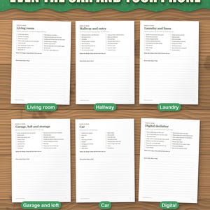 More declutter checklists for living room, hallway, laundry, garage and loft, car and digital declutter