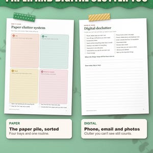 Paper clutter system and digital declutter checklist for phone, email and photos