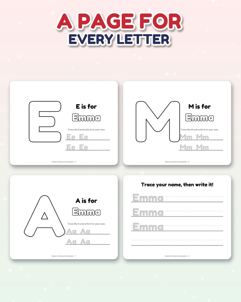 Libro para colorear navideño personalizado con el nombre del niño, páginas para colorear con nombre personalizado, regalo de Navidad para niños, detalle para el calcetín navideño, caja de Nochebuena imagen 4