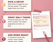 How the ADHD planner works: pick a setup, print only those pages, add sections when ready