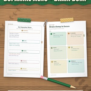 Dopamine menu and brain dump sorted into boxes, filled in as an example