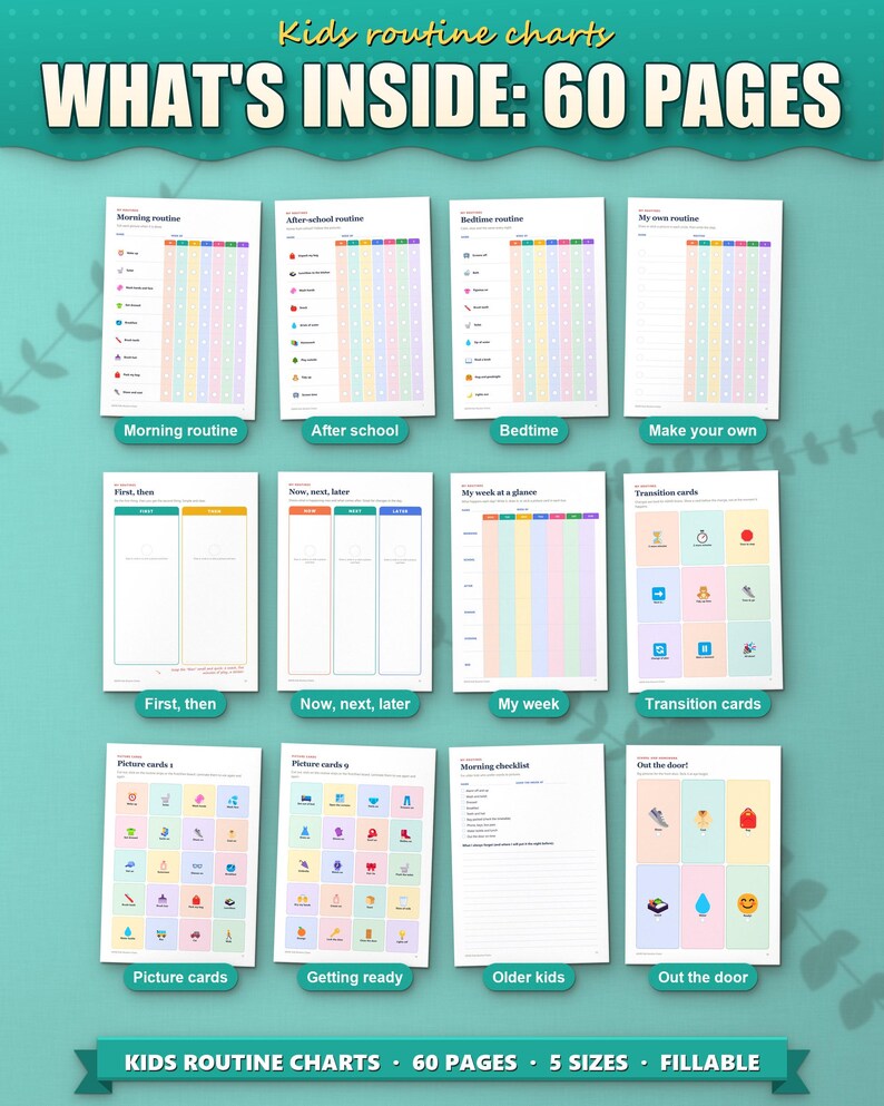 What's inside the kids routine charts: 12 of the 60 pages