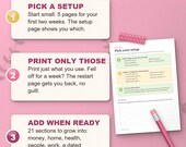 How the ADHD planner works: pick a setup, print only those pages, add sections when ready