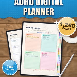 Colorful ADHD Digital Planner 2026 2027 2028 for iPad and Android, Dated and Undated, 1260 Hyperlinked Pages, 436 Stickers