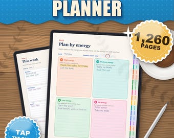 Colorful ADHD Digital Planner 2026 2027 2028 for iPad and Android, Dated and Undated, 1260 Hyperlinked Pages, 436 Stickers