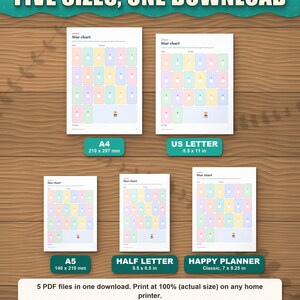 The charts in five paper sizes shown to scale