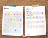 Star chart and token boards coloured in as an example