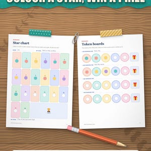 Star chart and token boards coloured in as an example