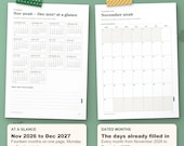 Dated calendar: November 2026 to December 2027 on one page, and a dated month page