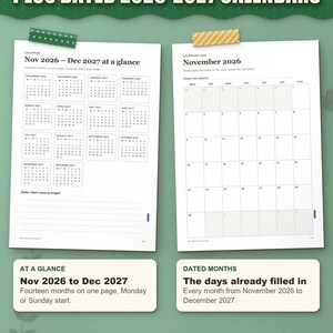 Dated calendar: November 2026 to December 2027 on one page, and a dated month page