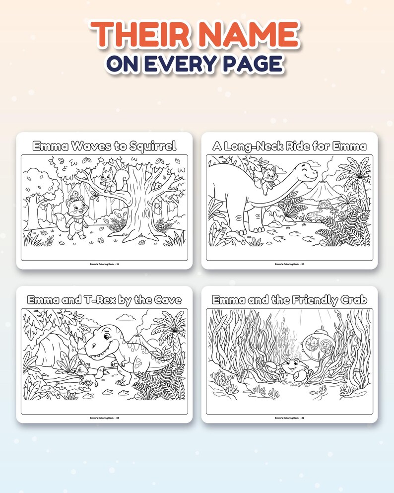 Personalized Coloring Book for Kids with Name, Custom Name Coloring Book PDF, Animal Coloring Pages, Dinosaur and Ocean, Kids Birthday Gift image 3