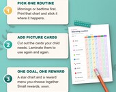 How it works: pick one routine, add picture cards, one goal and one reward