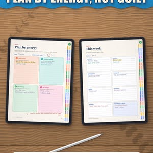 Plan by energy daily page and weekly page on two tablets, filled in with a stylus