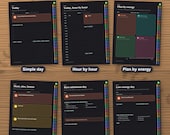 Six daily page layouts of the digital planner, from simple day to low-energy day