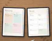 Plan by energy daily page and weekly page on two tablets, filled in with a stylus