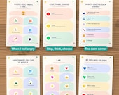 45 calm-corner posters: when I feel angry, stop think choose, calm corner, kind self-talk, I am, feelings colours