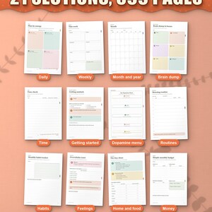 ADHD Planner 2026 2027 2028 Printable for Adults, Dated and Undated, 599 Page Fillable PDF, Daily Weekly Monthly Pages, Dopamine Menu image 2