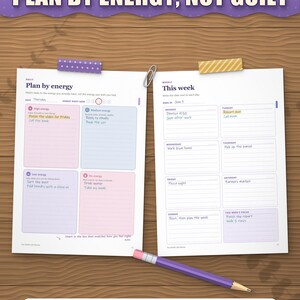 Plan by energy daily page and weekly page filled in by hand