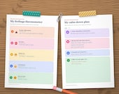 Feelings thermometer and calm-down plan filled in as an example