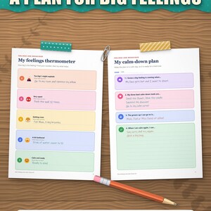 Feelings thermometer and calm-down plan filled in as an example