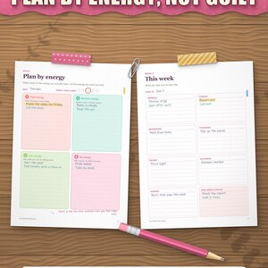 Plan by energy daily page and weekly page filled in by hand