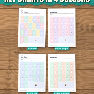 Key charts in 4 colours: the star chart in rainbow, pink and purple, blue and teal, green and orange