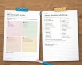 Doom pile sorter and 30-day declutter challenge pages filled in by hand
