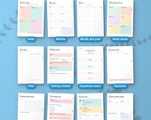 Twelve of the 21 sections of the ADHD life planner, from daily pages to money